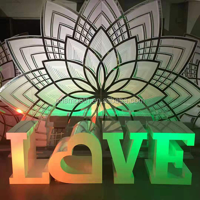 Large Alphabet Decoration Mirror LED Baby Letter Love Table With Glass Top For Wedding