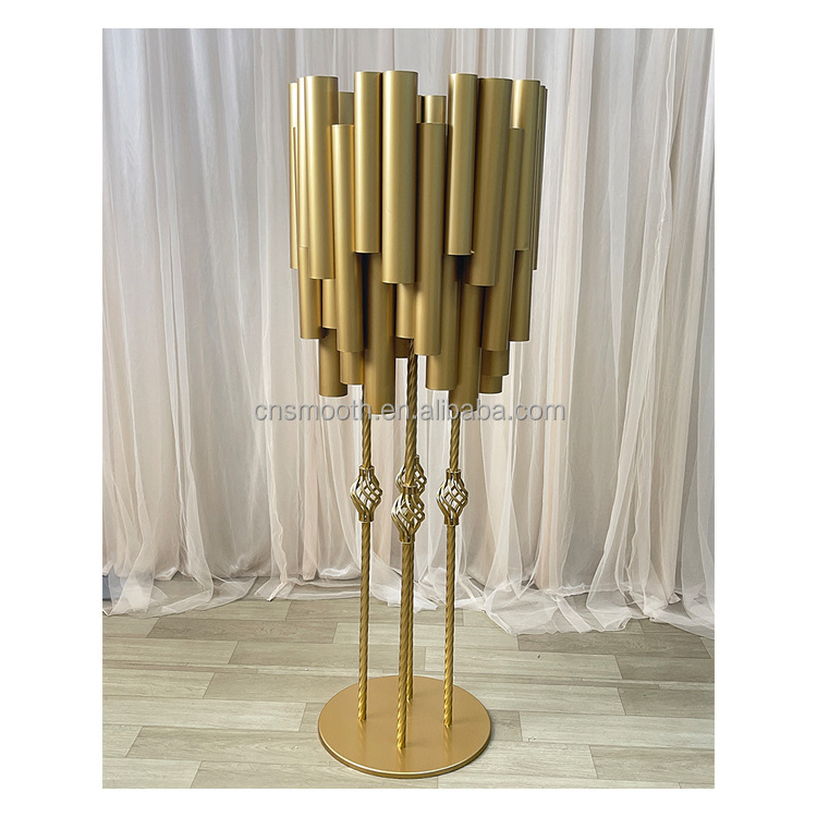 Metal High Tall Gold Candelabra Flower Hurricanes Gold Candle Stands Wedding Table Centerpieces for Sale