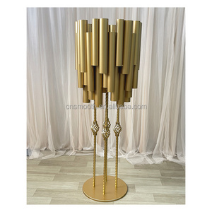 Metal High Tall Gold Candelabra Flower Hurricanes Gold Candle Stands Wedding Table Centerpieces for Sale