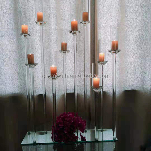 Wedding Rectangle Shape  Crystal Candle Holder Glass Candelabra Table Centerpieces With Mirror Base