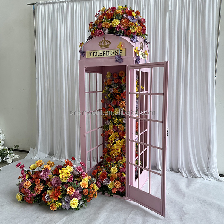 Wedding Traditional Antique Metal Iron Red Pink  London Telephone Box Phone Booth For Decoration