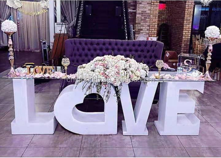 Large Alphabet Decoration Mirror LED Baby Letter Love Table With Glass Top For Wedding