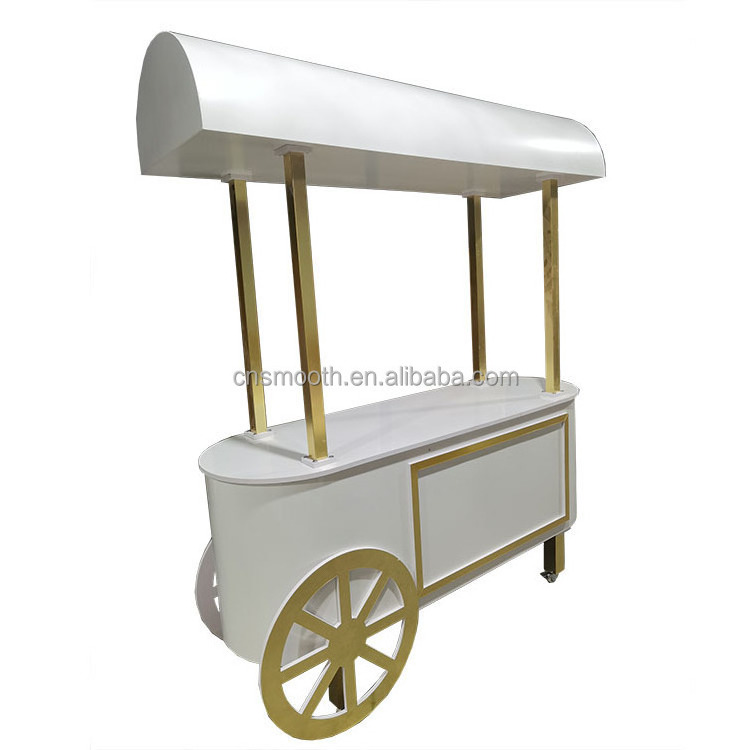 Wedding Acrylic Gold+White Wooden Candy Cart Dessert Cotton Candy Carts For Sale