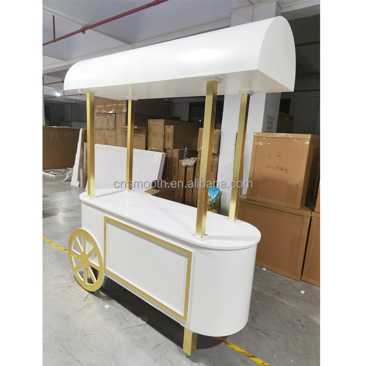 Wedding Acrylic Gold+White Wooden Candy Cart Dessert Cotton Candy Carts For Sale