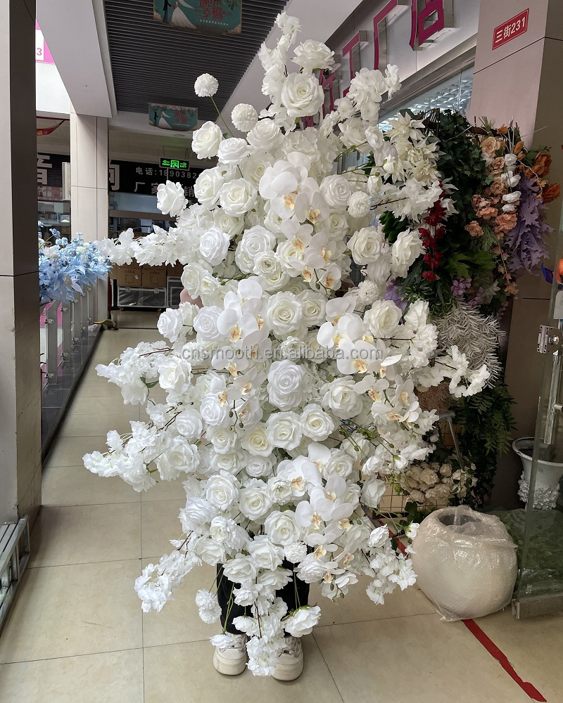 New Customized 5ft Long White Flower Runner Giant Wedding Artificial Flower Panel