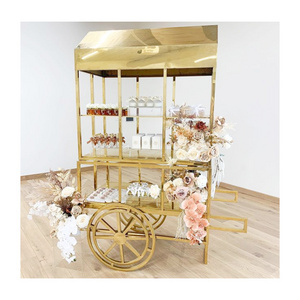 Wedding Hot Sale Dessert Display Gloss Gold Metal Sweet Candy Cart For Wedding Events