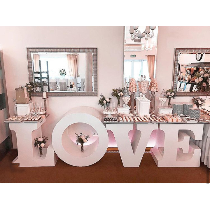 Large Alphabet Decoration Mirror LED Baby Letter Love Table With Glass Top For Wedding