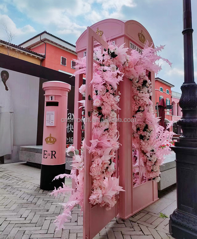 Wedding Events Decoration Shooting Props Flower Decorative Pink Metal Iron Phone Box Telephone Booth