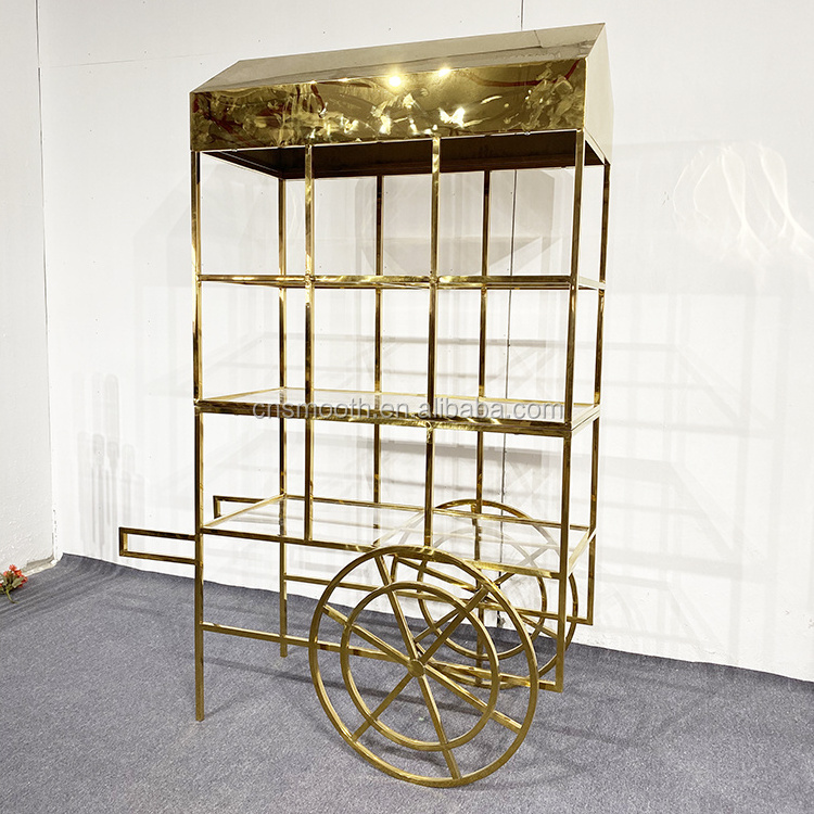 Wholesale wedding party supplies gold candy cart wedding event decoration sweet cart dessert cart display racks