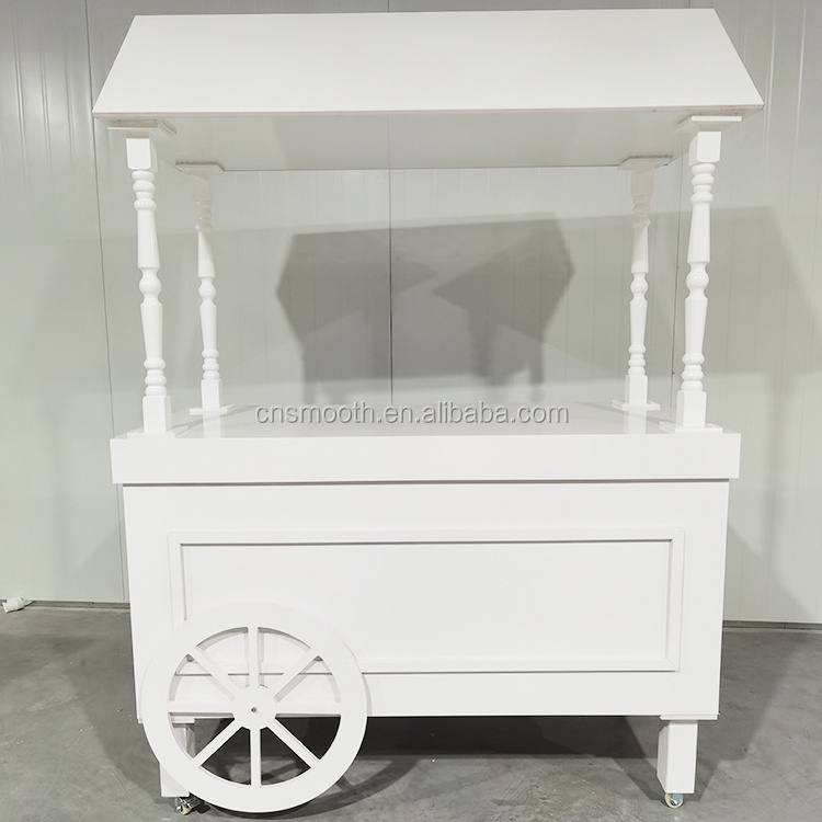 Wedding Acrylic Gold+White Wooden Candy Cart Dessert Cotton Candy Carts For Sale