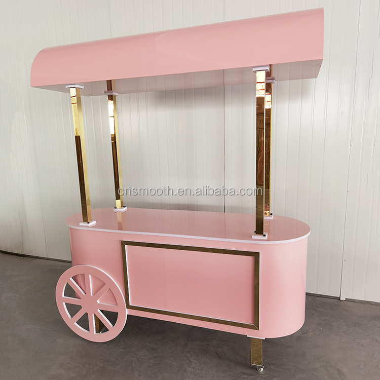 Wedding Acrylic Gold+White Wooden Candy Cart Dessert Cotton Candy Carts For Sale