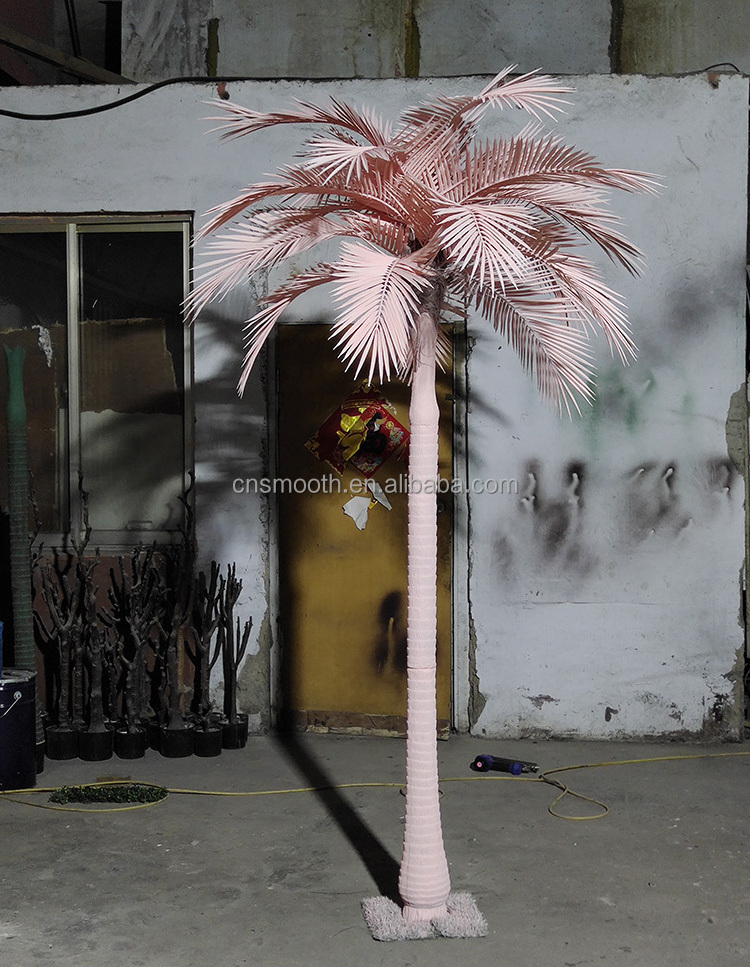 Smooth indoor decorative high tall big artificial pink fame palm trees for wedding hotel decoration