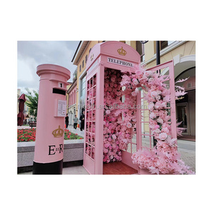 Wedding Events Decoration Shooting Props Flower Decorative Pink Metal Iron Phone Box Telephone Booth