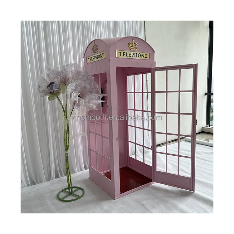 Wedding Traditional Antique Metal Iron Red Pink  London Telephone Box Phone Booth For Decoration