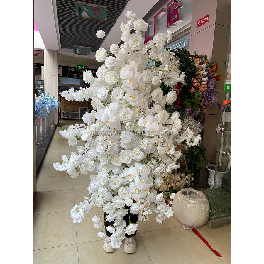 New Customized 5ft Long White Flower Runner Giant Wedding Artificial Flower Panel