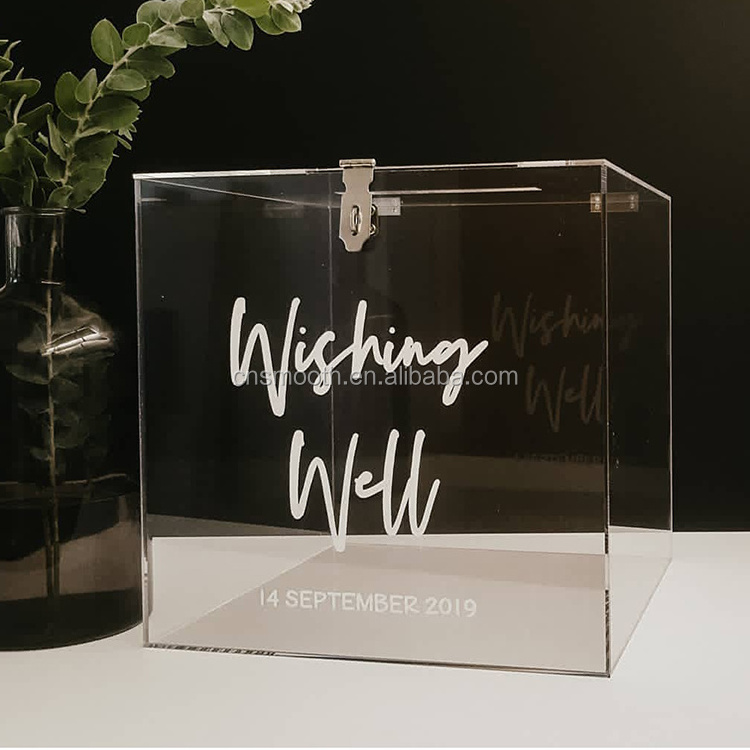 Personalised large wedding collection wishing well clear acrylic card box