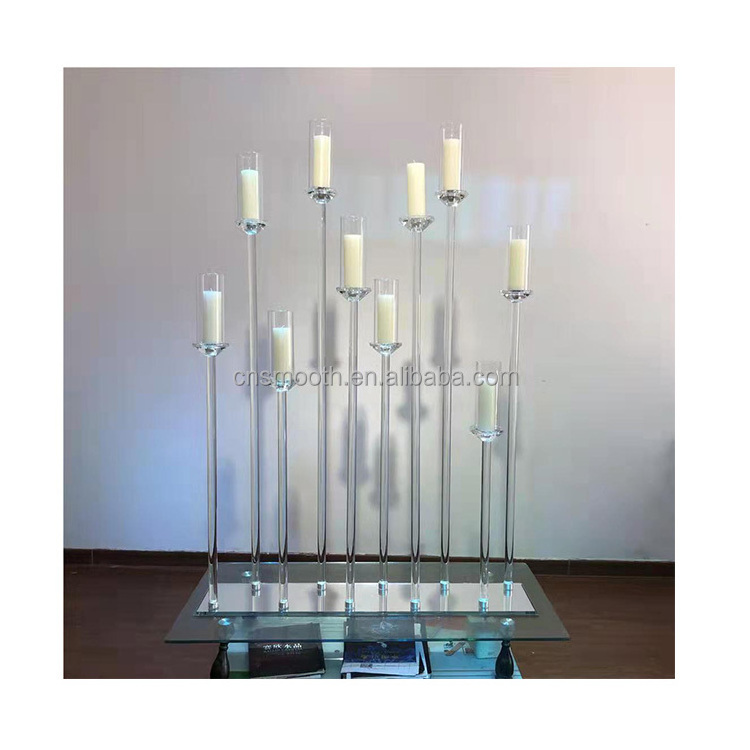 Wedding Rectangle Shape  Crystal Candle Holder Glass Candelabra Table Centerpieces With Mirror Base