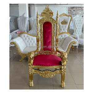 New Design Royal Gold Red Wooden Frame King And Queen Throne Chairs for Wedding King Chair