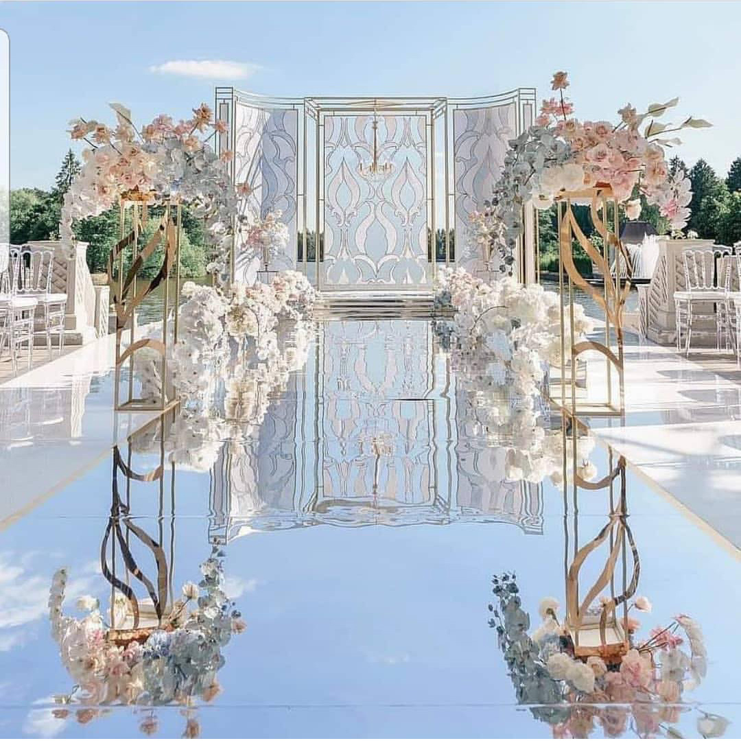 Amazing walkway decoration silver mirror wedding aisle carpet