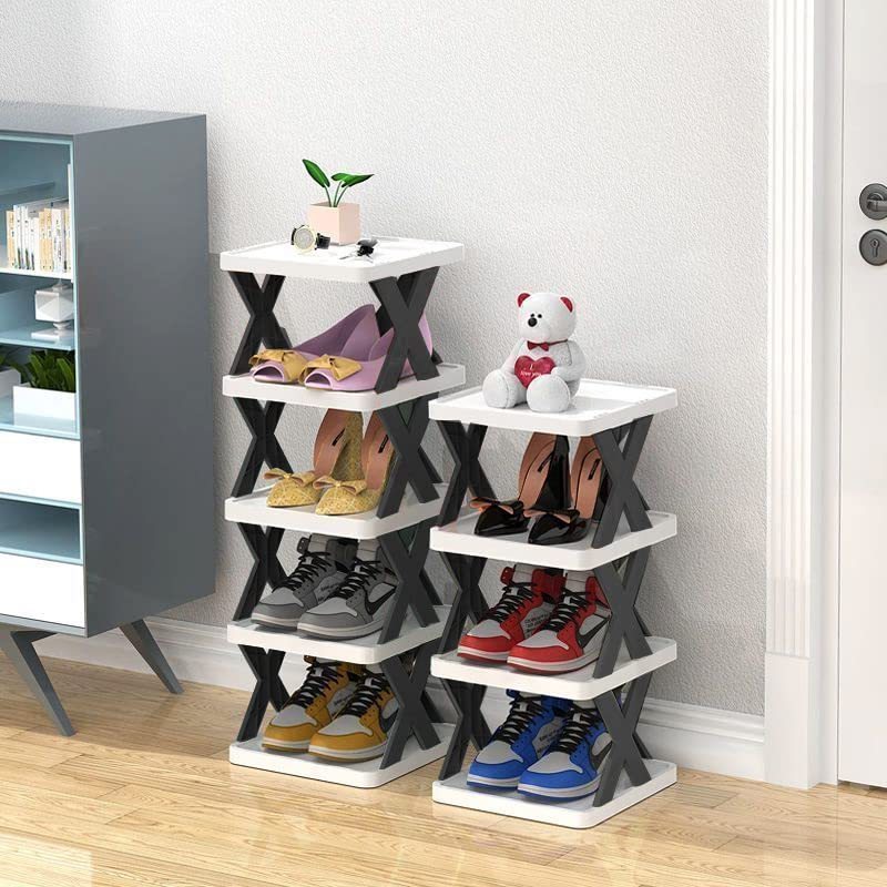 7 Tiers Small Shoe Rack,narrow Vertical Free Standing Shoe Tower,space Saving Furniture Shoe Storage Organizer Shoe Rack Plastic