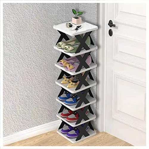 7 Tiers Small Shoe Rack,narrow Vertical Free Standing Shoe Tower,space Saving Furniture Shoe Storage Organizer Shoe Rack Plastic