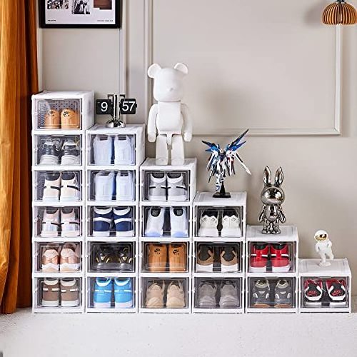 Shoe Organizer Storage Box, No Assembly Stackable Shoe Storage Bins with Clear Doorplastic Shoe Rack Set of 6-tier Plastic