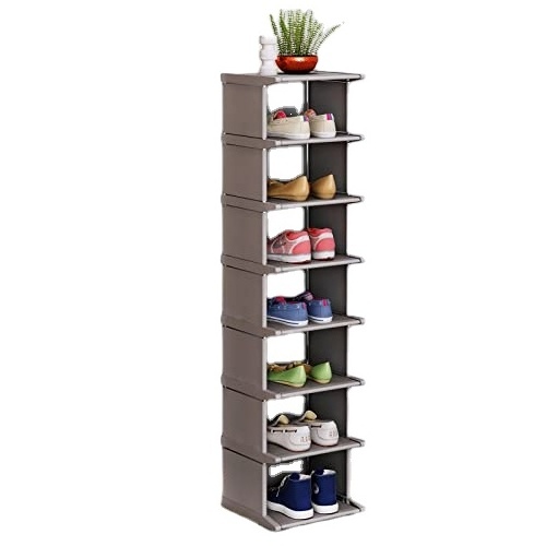 8 Tiers Shoe Rack - Vertical Narrow Shoe Shelf Storage Organizer Sturdy Space Saving - Tall Narrow portable shoe rack