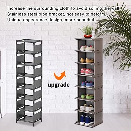 8 Tiers Shoe Rack - Vertical Narrow Shoe Shelf Storage Organizer Sturdy Space Saving - Tall Narrow portable shoe rack