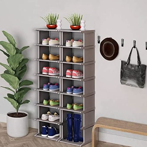 8 Tiers Shoe Rack - Vertical Narrow Shoe Shelf Storage Organizer Sturdy Space Saving - Tall Narrow portable shoe rack