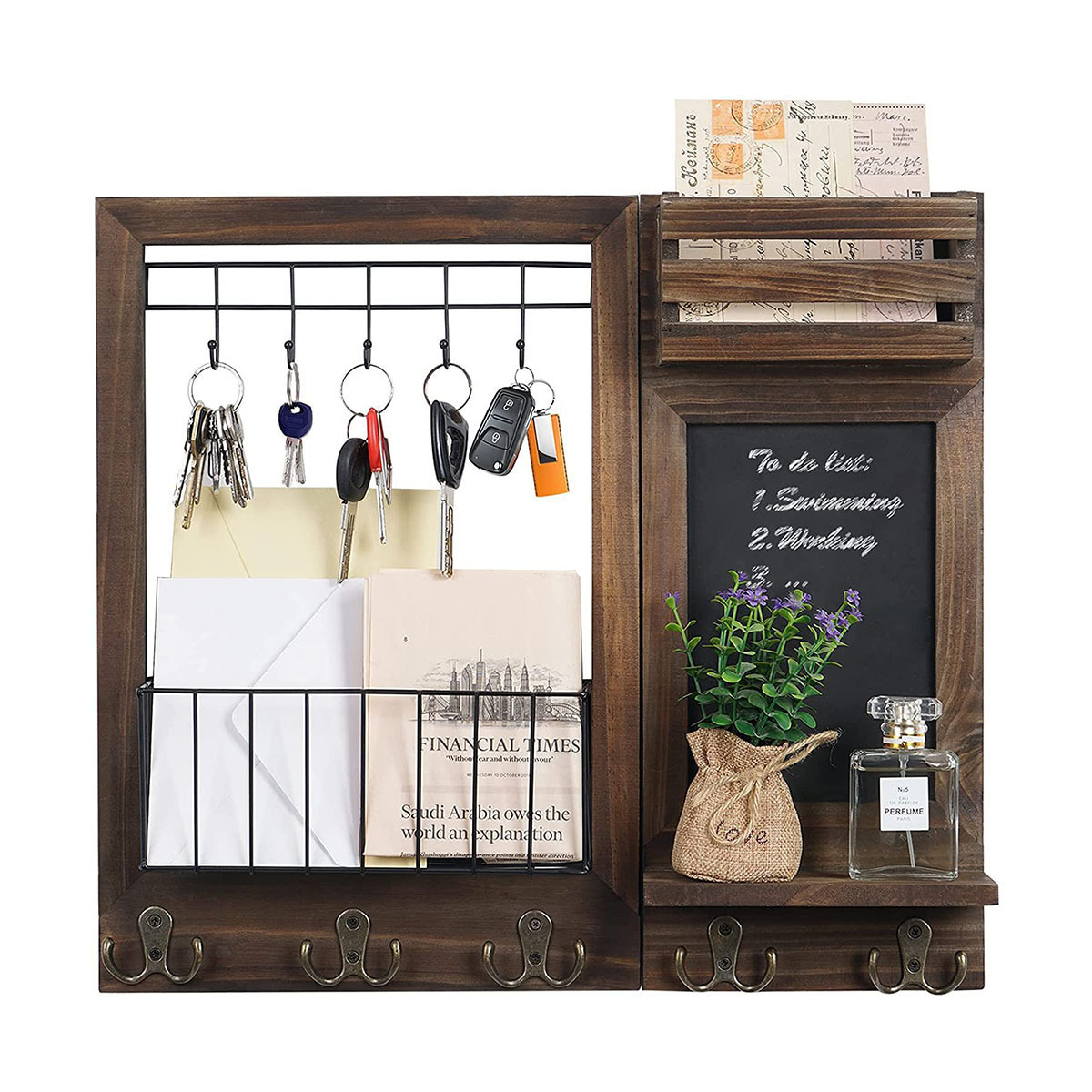 Custom size Wall hanger Blackboard message board with key hooks and storage box