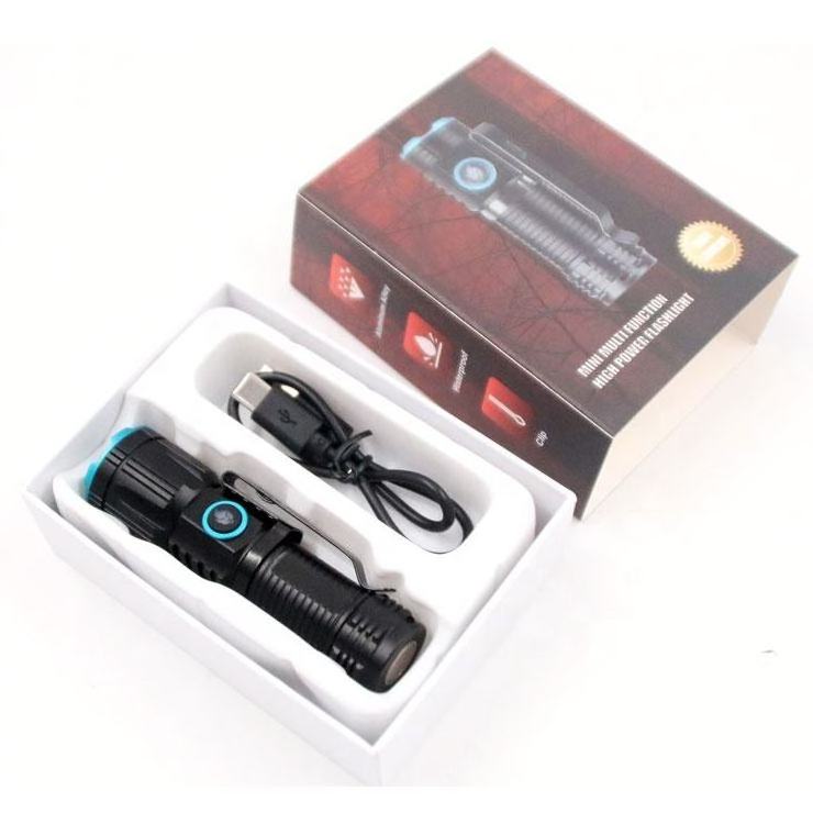 LED3 mode aluminum alloy back magnetic flashlight USB charging multi-function induction emergency flashlight