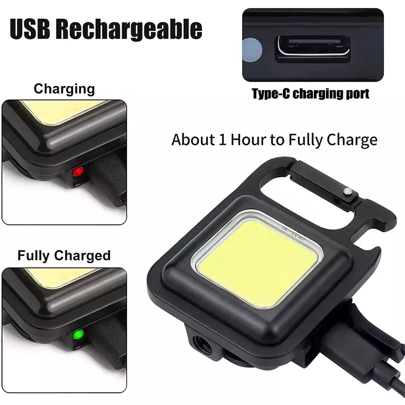 Multifunctional Portable Mini Flashlight COB Keychain Lights USB Charging Work Lights Camping Flashlight for Outdoors Fishing