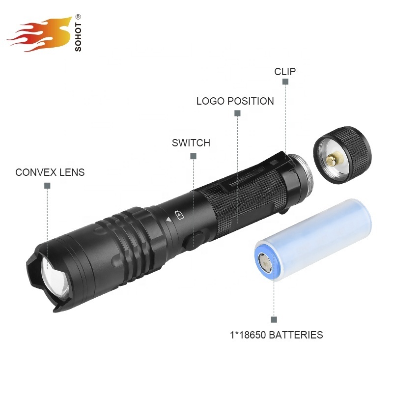 18650 battery USB rechargeable led flashlight with power bank tactical flashlight