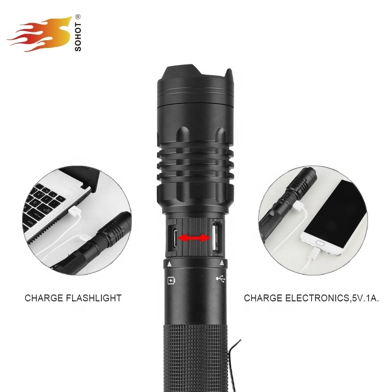 18650 battery USB rechargeable led flashlight with power bank tactical flashlight