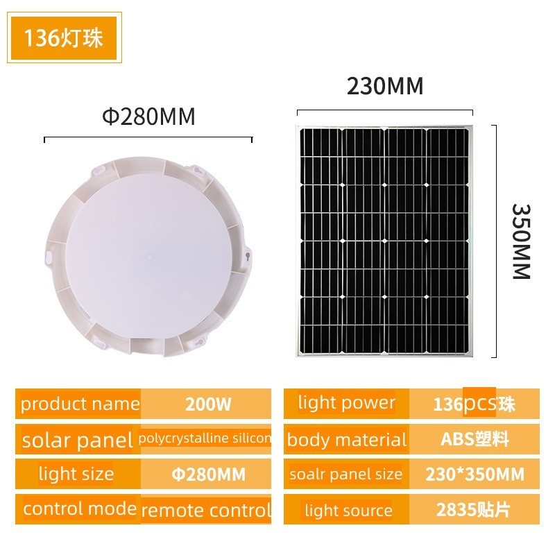 Solar Power Square Round Ceiling Lamp Light Light Indoor With Remote For Shed Porch Patio Garage Home Intelligent