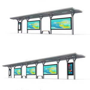 Outdoor Modern Bus Stop Shelter Advertising LED Display Bus Station With Bench