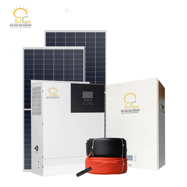 BR solar 5KW solar power system with lithium battery and large solar panels kit for Home