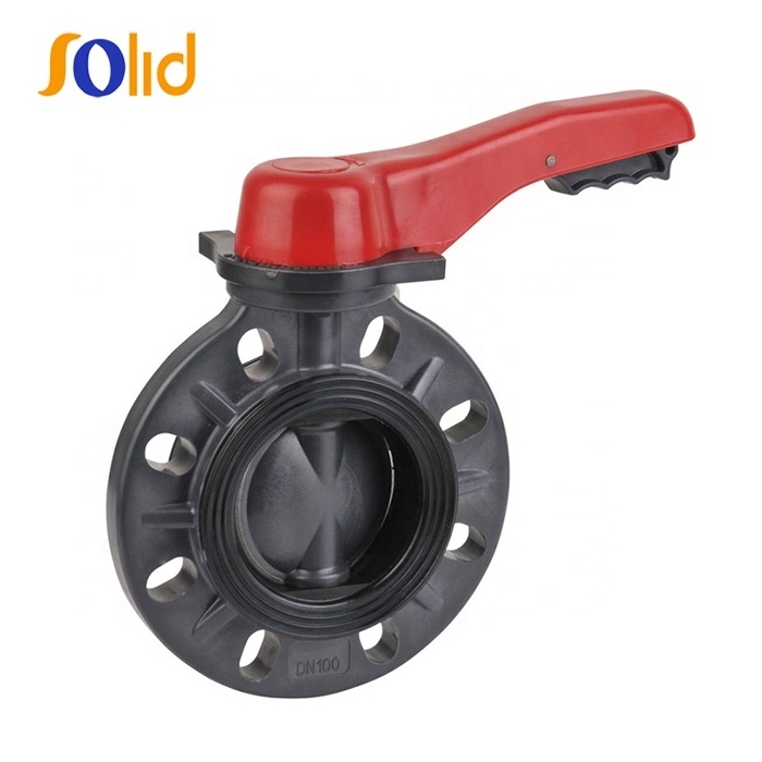 Plastic DN100 PVC Plastic Manual Hand lever Butterfly Valve