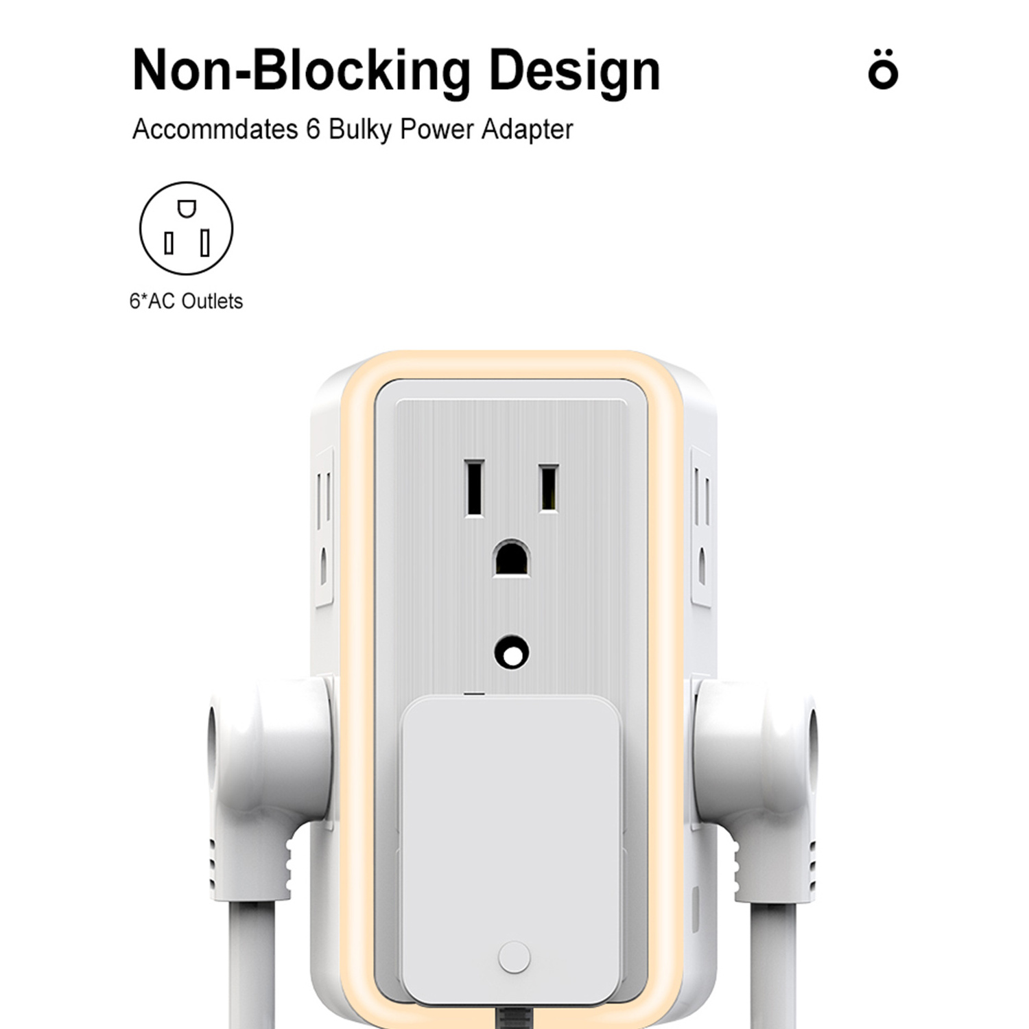 Socket  Wall Outlet, OULIYO 6  Surge Protector  Outlet Extender with USB C Multi Plug Outlet and Smart Night Light