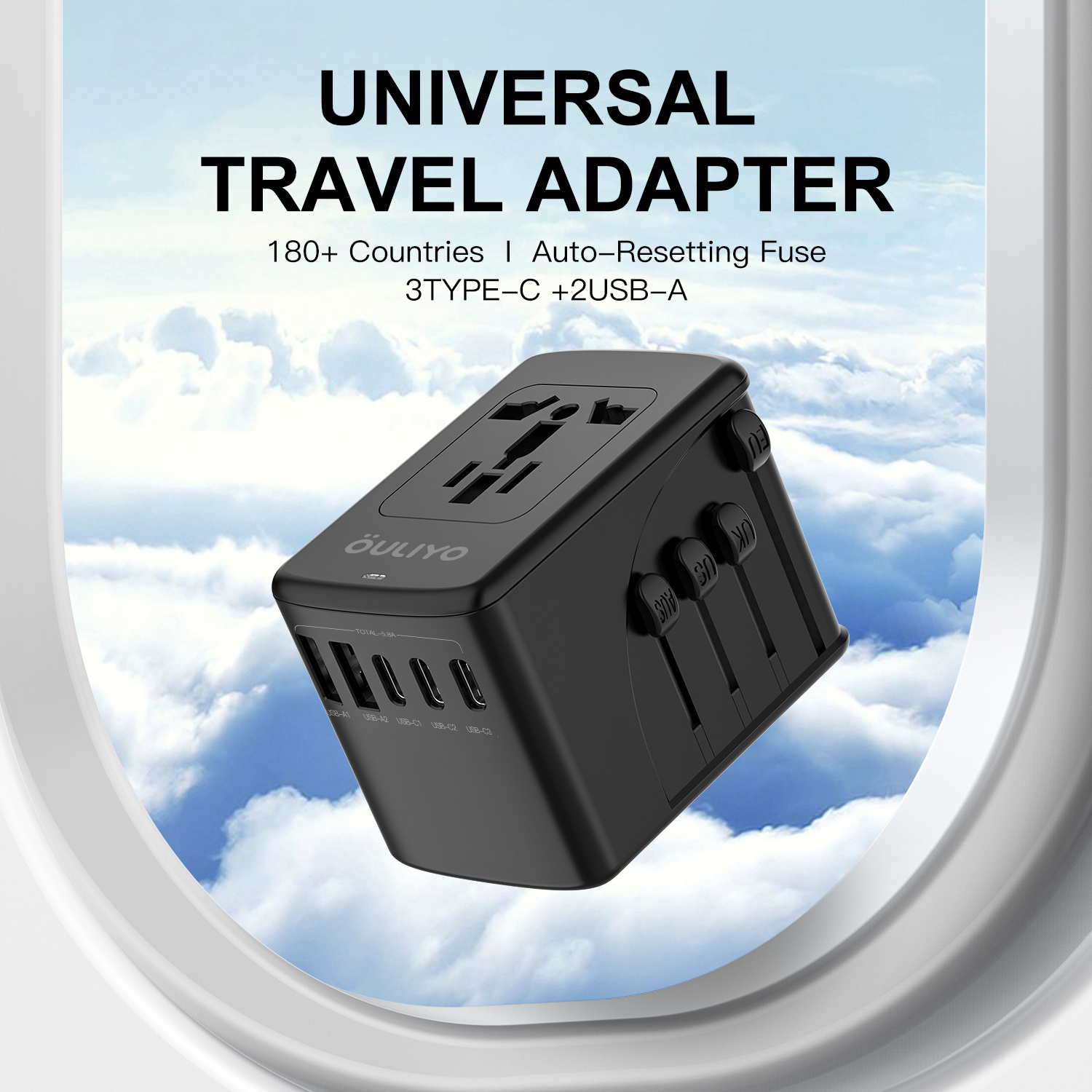 Dual Type C Fast Charger World Travel Adapter Universal International Plug Adapter with 5 USB 100-250V adaptateurs de voyage