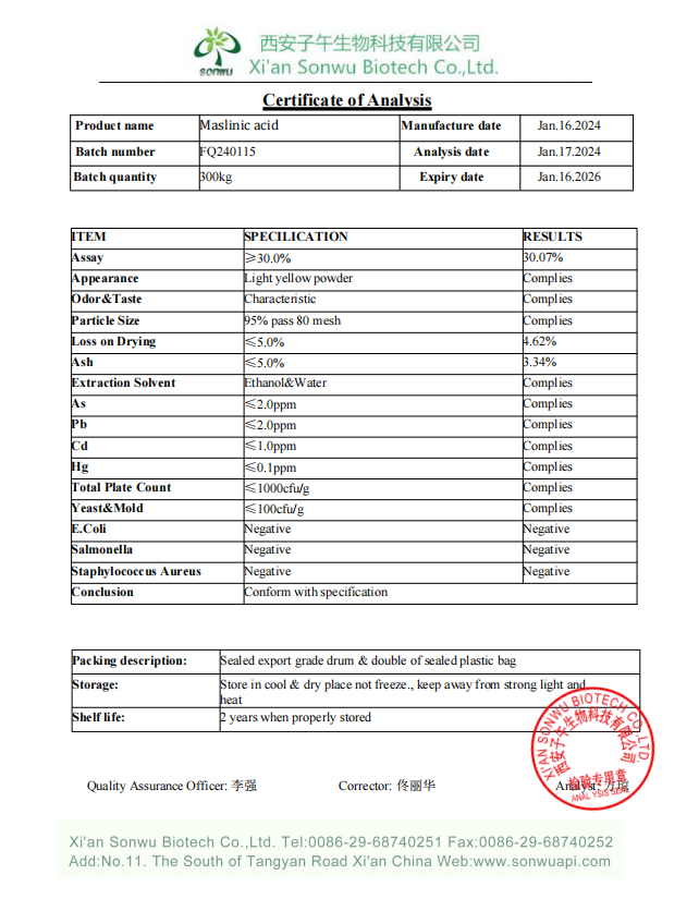 Supply maslinic acid extract olive leaf extract maslinic acid