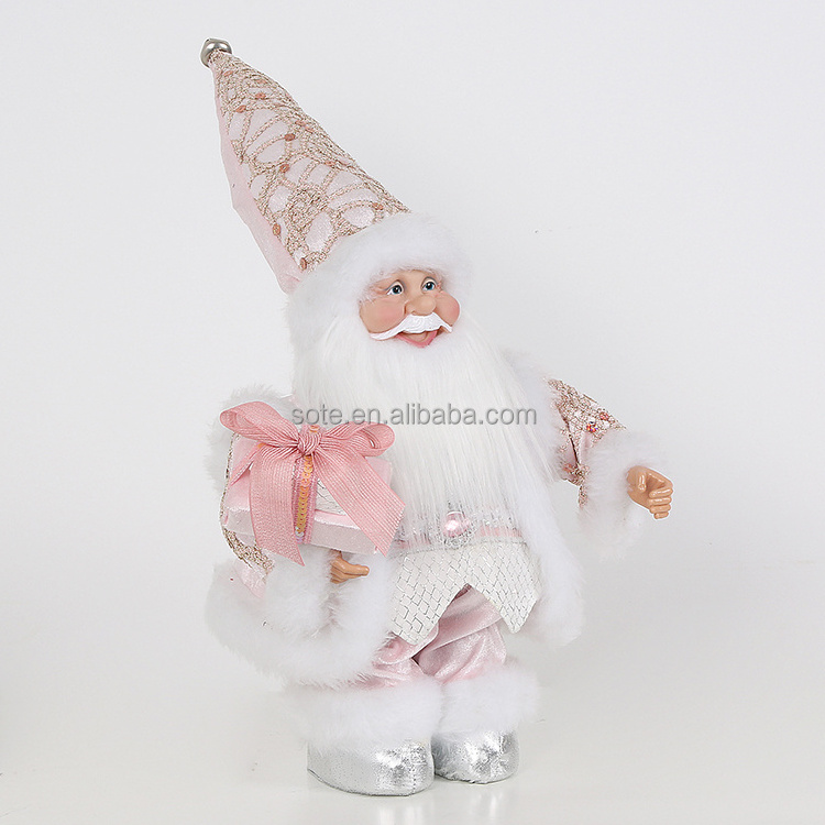 SOTE Joyful Pink Cute Xmas Music Box Santa Claus Toy Gifts Bag Navidad Noel Papa Figurines Clockwork Spring Christmas Decoration