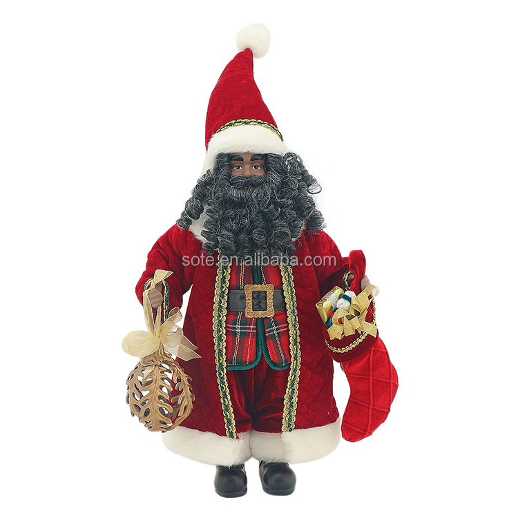 Christmas Santa Claus Traditional Soft Cloth with Red Sock  Africa Festival Figure Black Santa New Year Collection Home decor