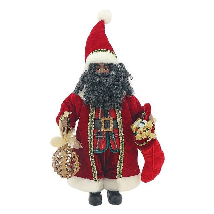 New African American Black Face Curled Beard Santa Claus Figurine Doll 90CM Santa Claus Toy For Christmas Decoration