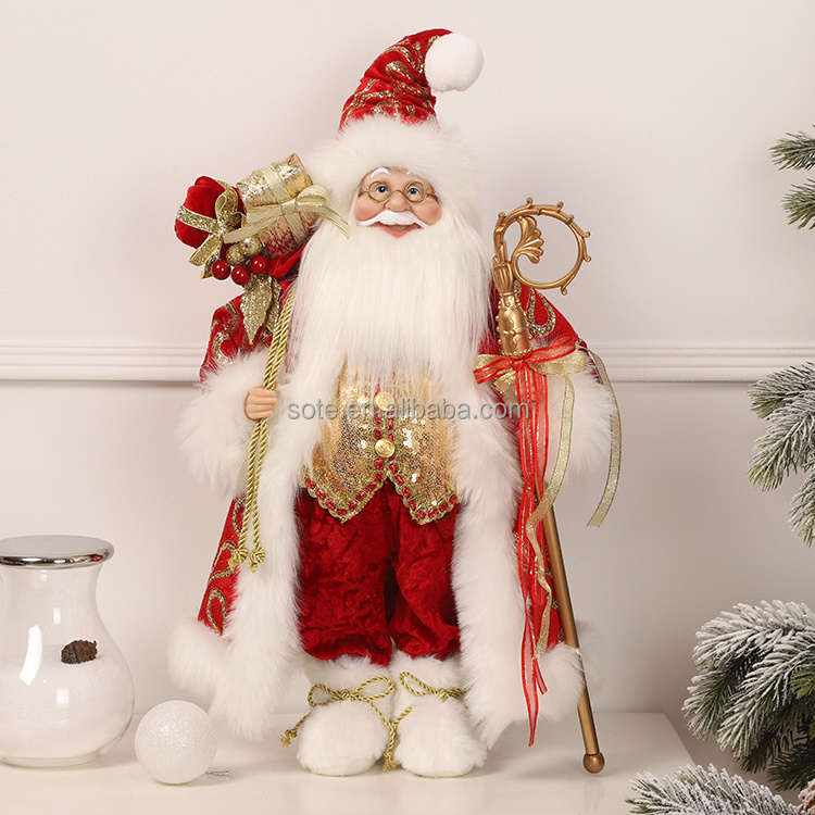 Xmas Santa 30/45/60/90/120CM Santa Claus Red Papa Noel Navidad Standing Christmas Santa Claus With Gift Bag