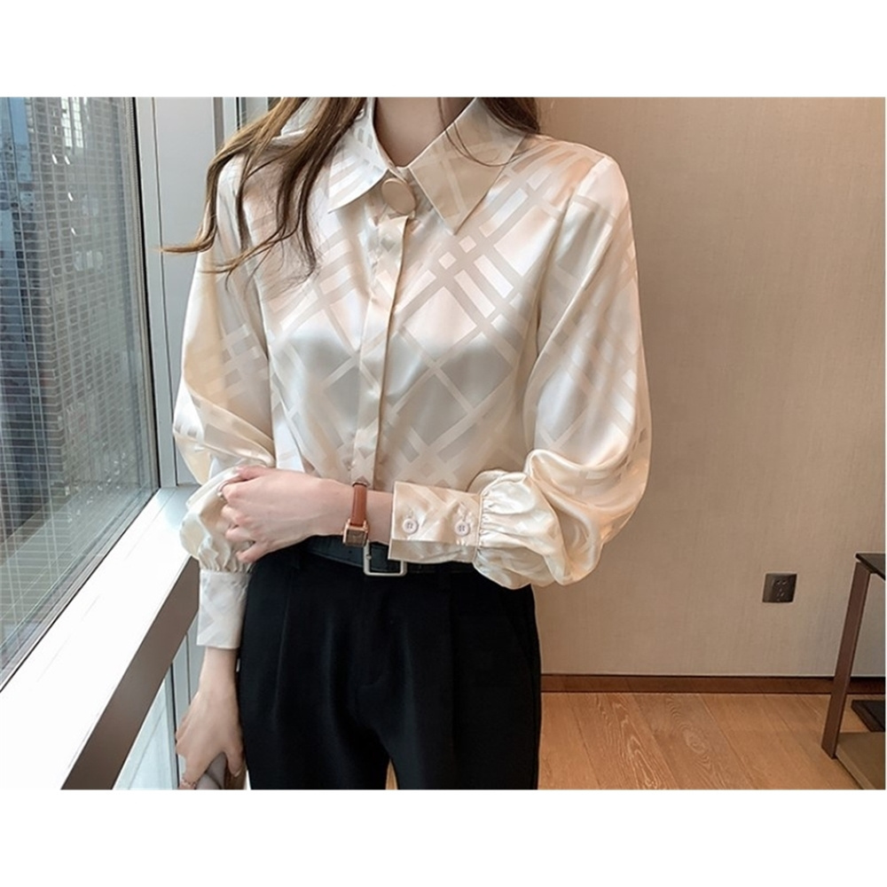 Elegant Women Satin Blouses Shirts Designer Ladies Chiffon Shirts New Female Tops Fashion Office Lady Work Wear Clothes 8382