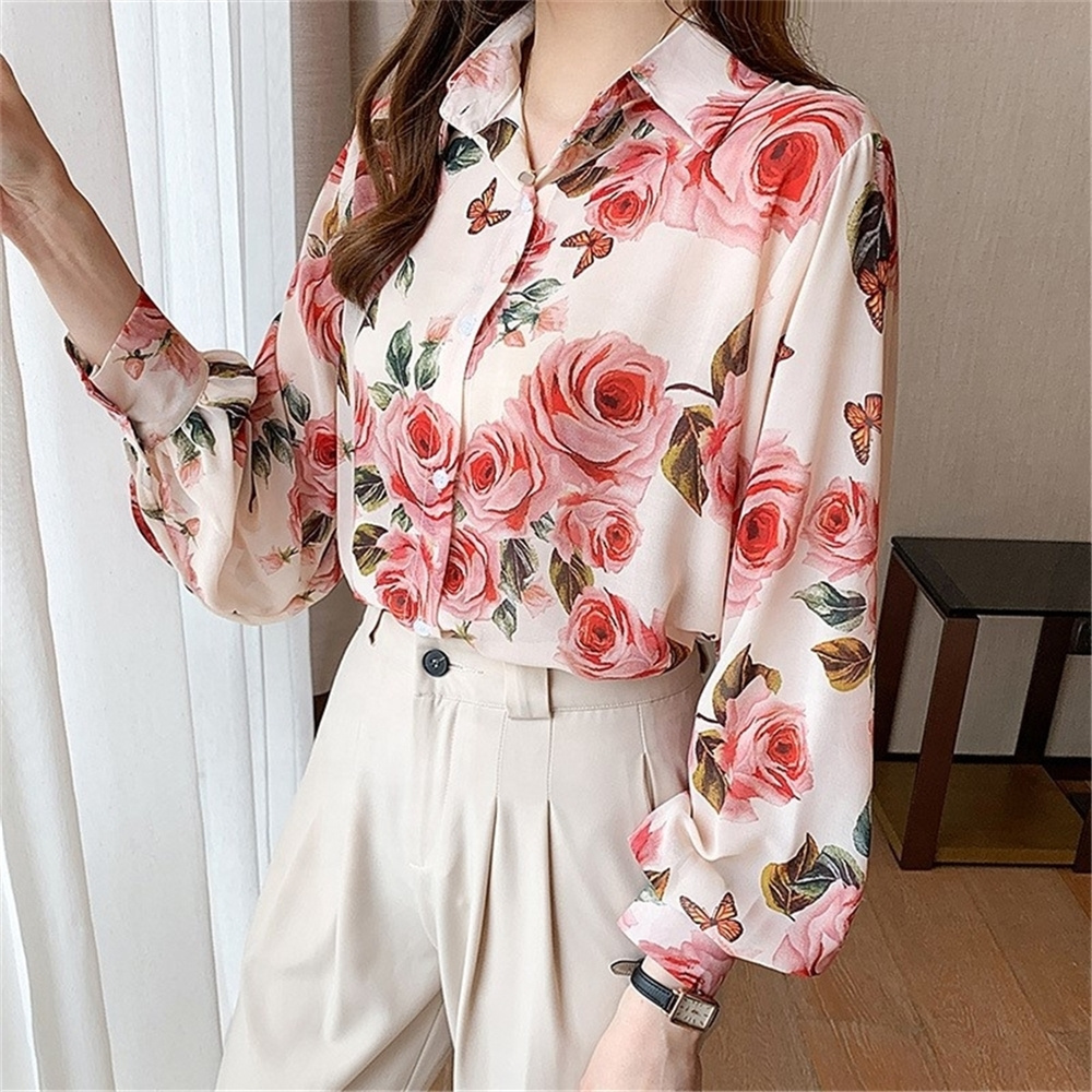 Fashion Floral Print Ladies Shirts Women's Blouses 2022 Spring Autumn Long Sleeve Shirts Tops Korean Style Blusas Mujer