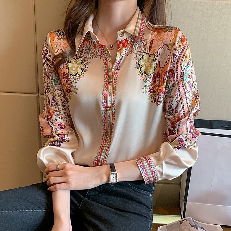 Fashion Flower Print Ladies Chiffon Shirts Women's Office Blouses 2022 Spring Autumn Long Sleeve Casual Shirts Tops Blusas Mujer