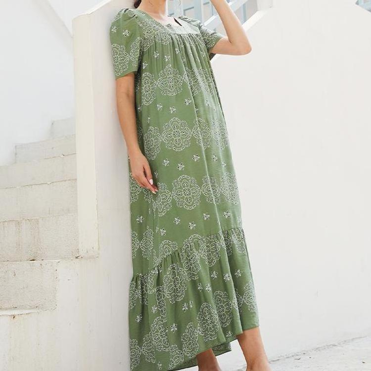 Wholesale Simple Style Loose Maxi Dresses Floral Beach Wear Women Cover Ups Long Dress Ruffle Xl Robe De Plage Grossiste