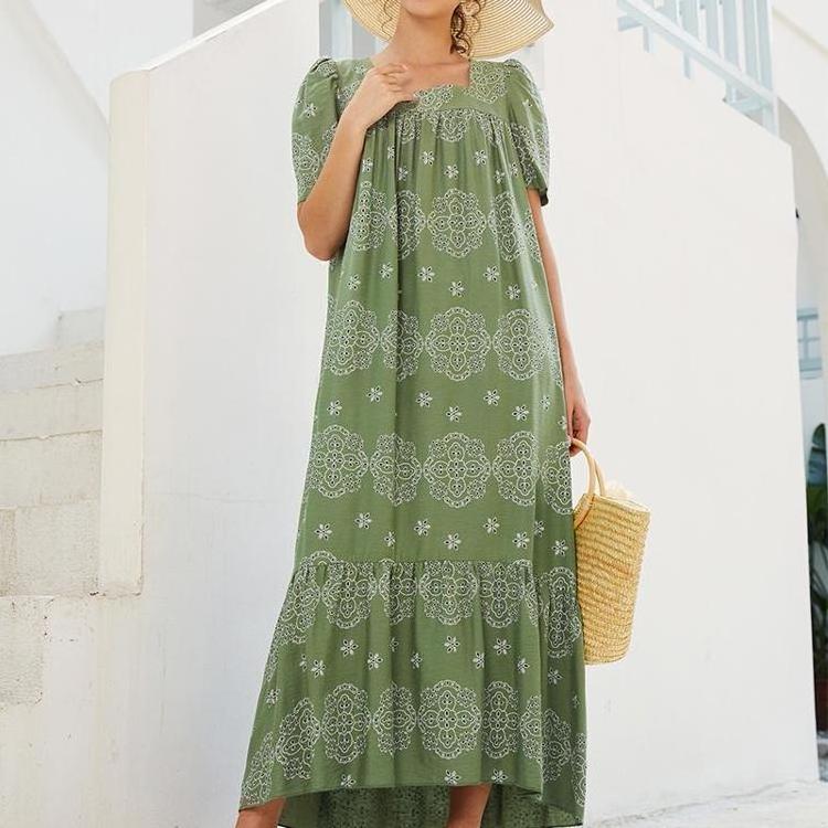 Wholesale Simple Style Loose Maxi Dresses Floral Beach Wear Women Cover Ups Long Dress Ruffle Xl Robe De Plage Grossiste